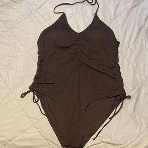 SHEIN Black Ruched One Piece Swimsuit